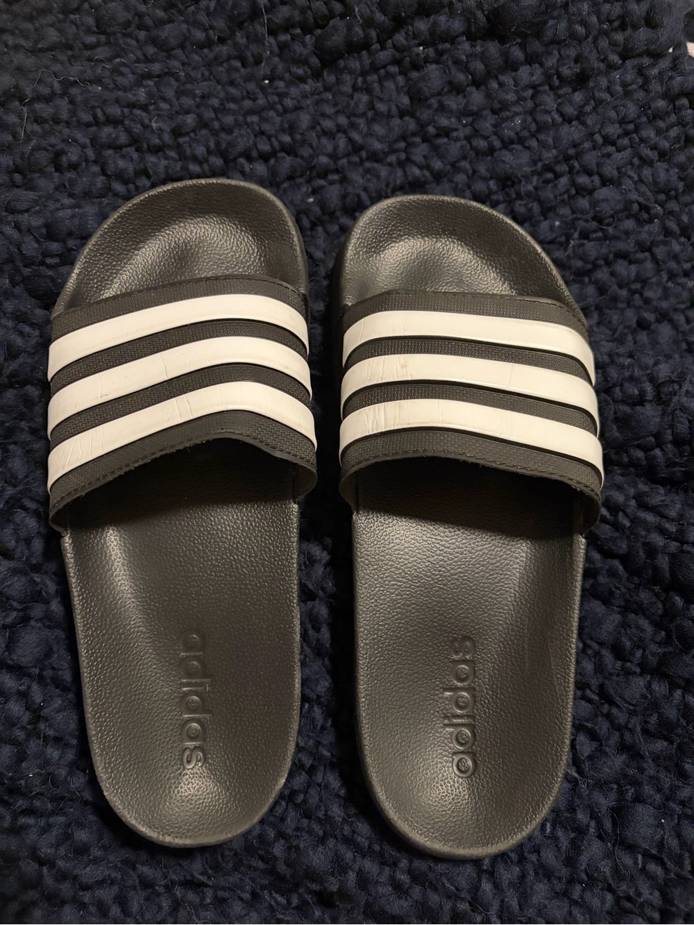 adidas Black Slides with White Three-Stripe Accent - Men’s